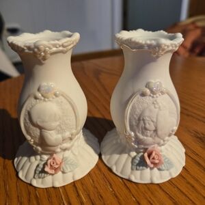 1994 Enesco Precious Moments Porcelain Wedding Candle Holders